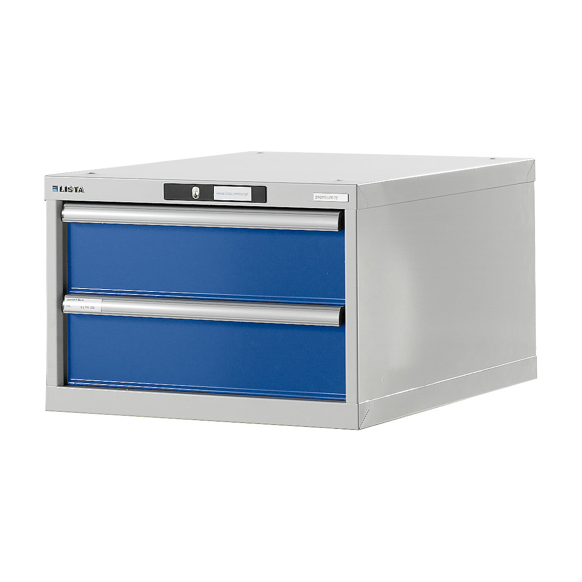 Modulni sistem za delovne mize, spodnja omarica – LISTA, višina 383 mm, 2 predala, encijan modra-5