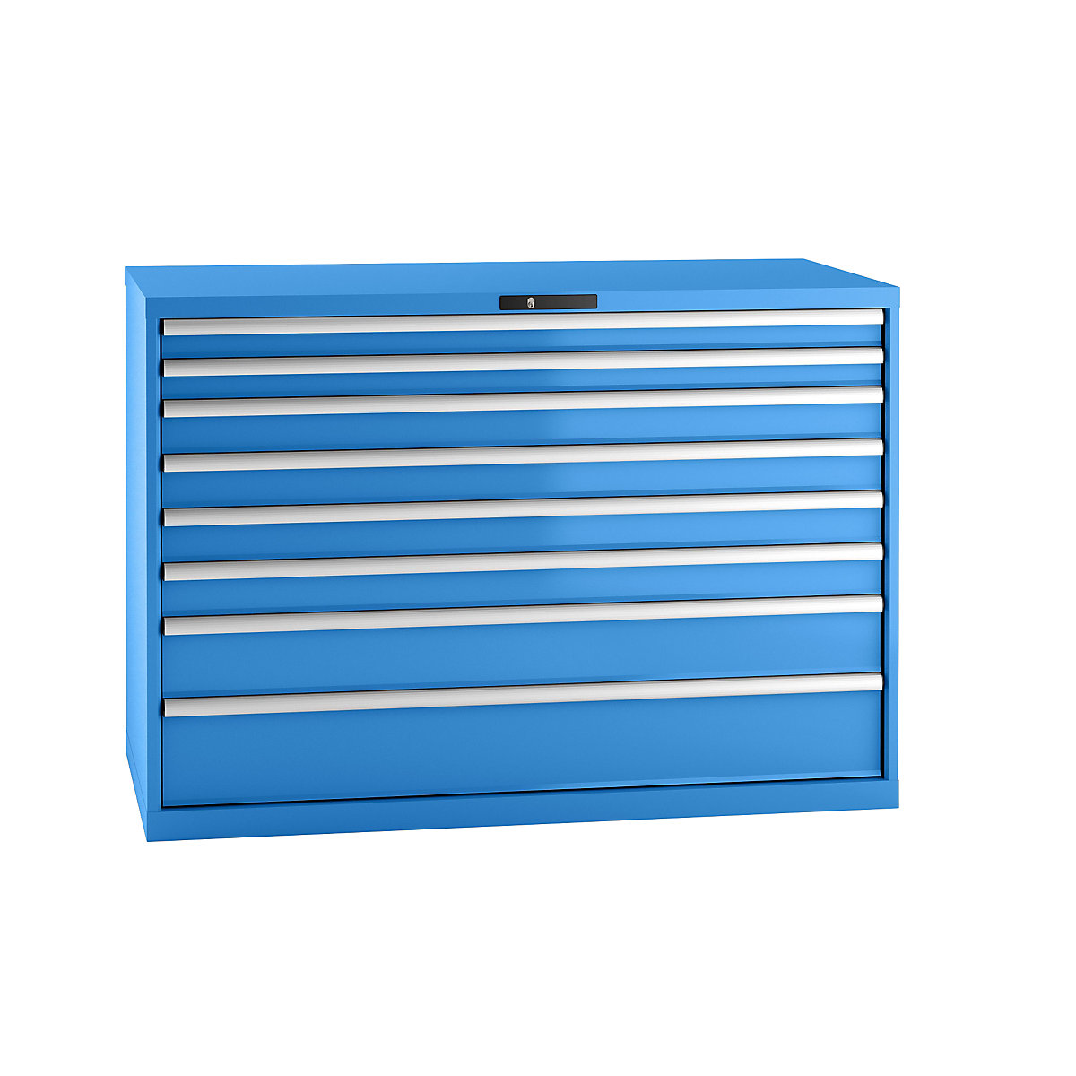 Predalnik, jeklena pločevina – LISTA, VxŠ 1000 x 1431 mm, 8 predalov, nosilnost 75 kg, svetlo modra-16
