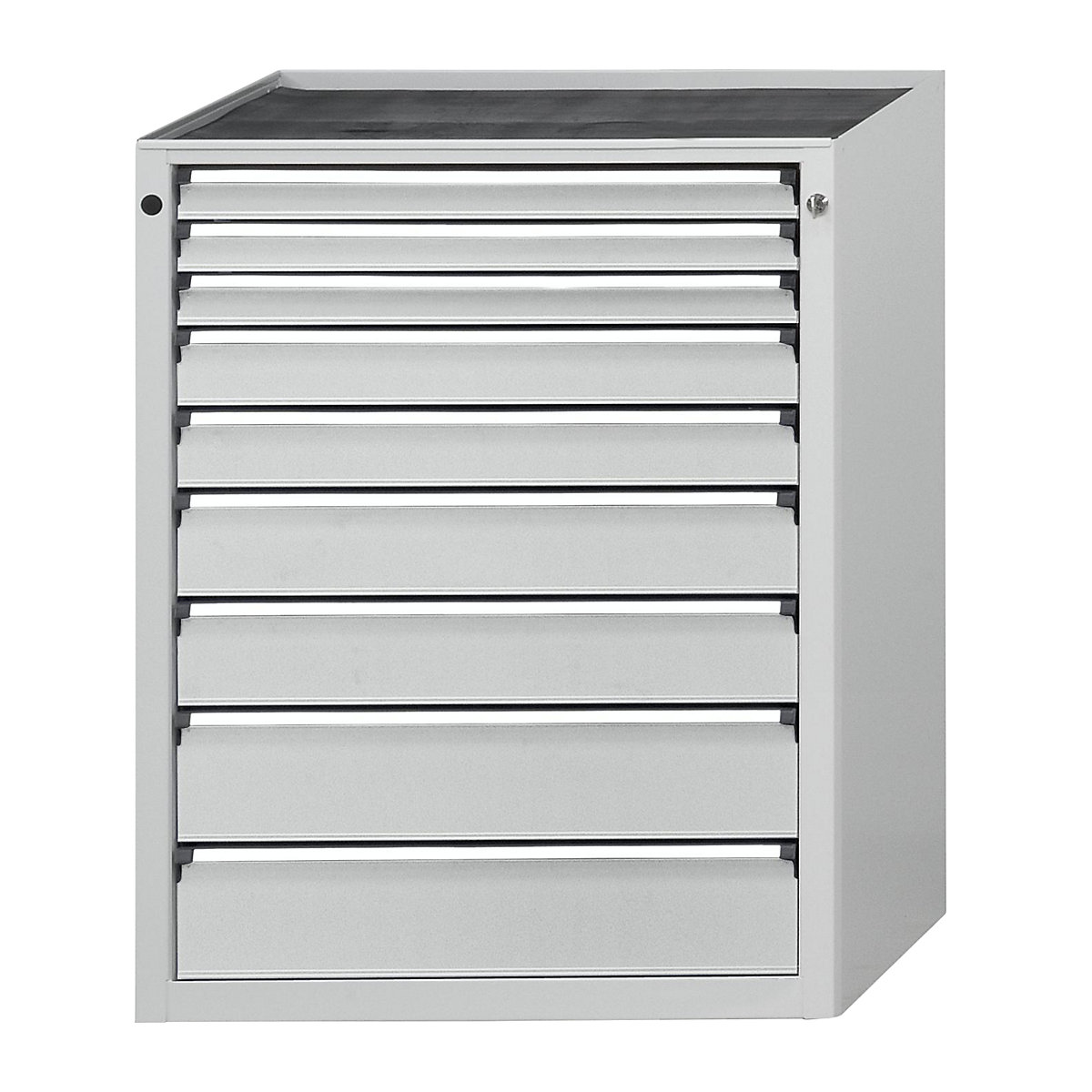 ANKE – Predalnik, ŠxG 760 x 675 mm, nosilnost predalov 200 kg, 9 predalov, višina 1280 mm, sprednji del svetlo siva