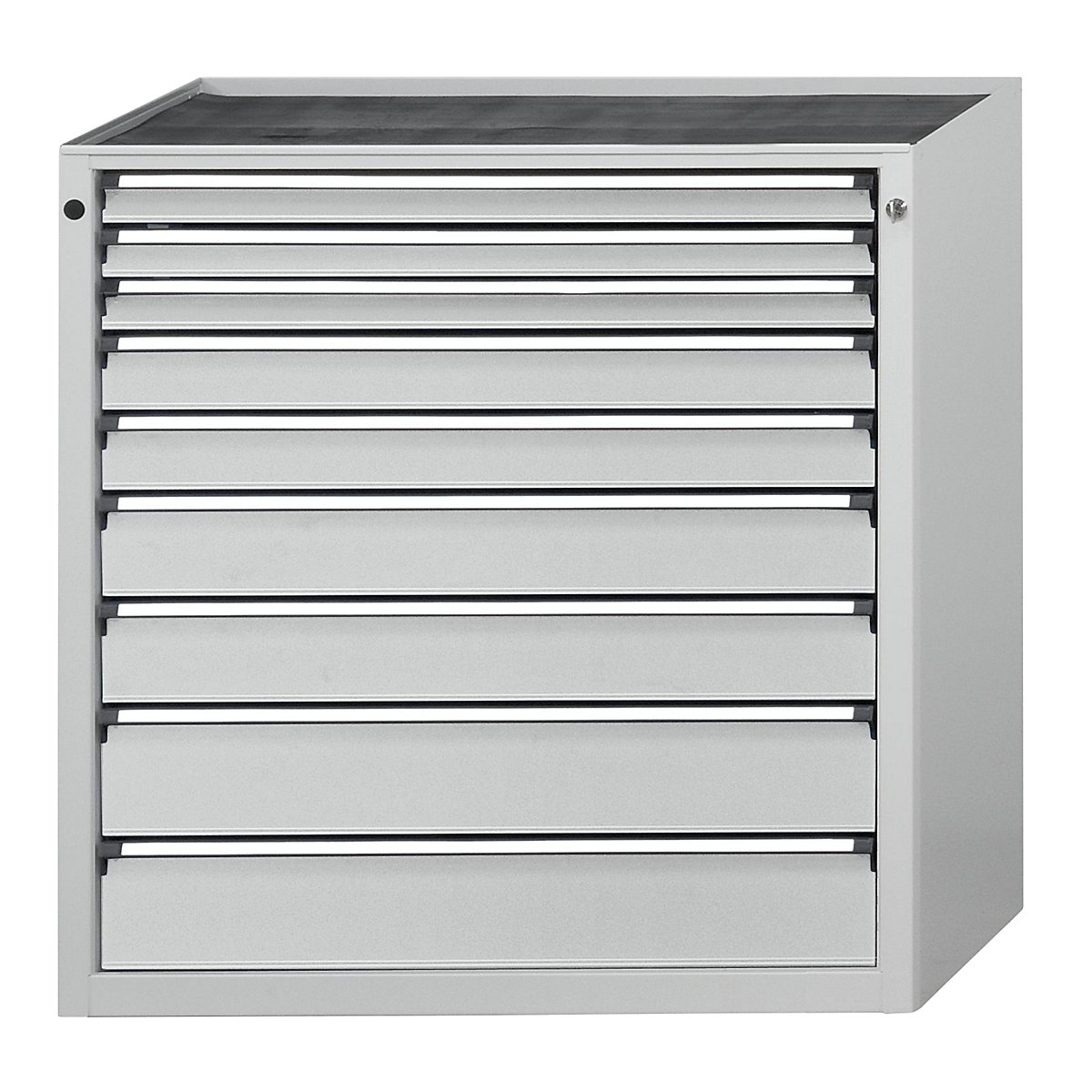 ANKE – Predalnik, ŠxG 910 x 675 mm, nosilnost predalov 200 kg, 9 predalov, višina 1280 mm, sprednji del svetlo siva