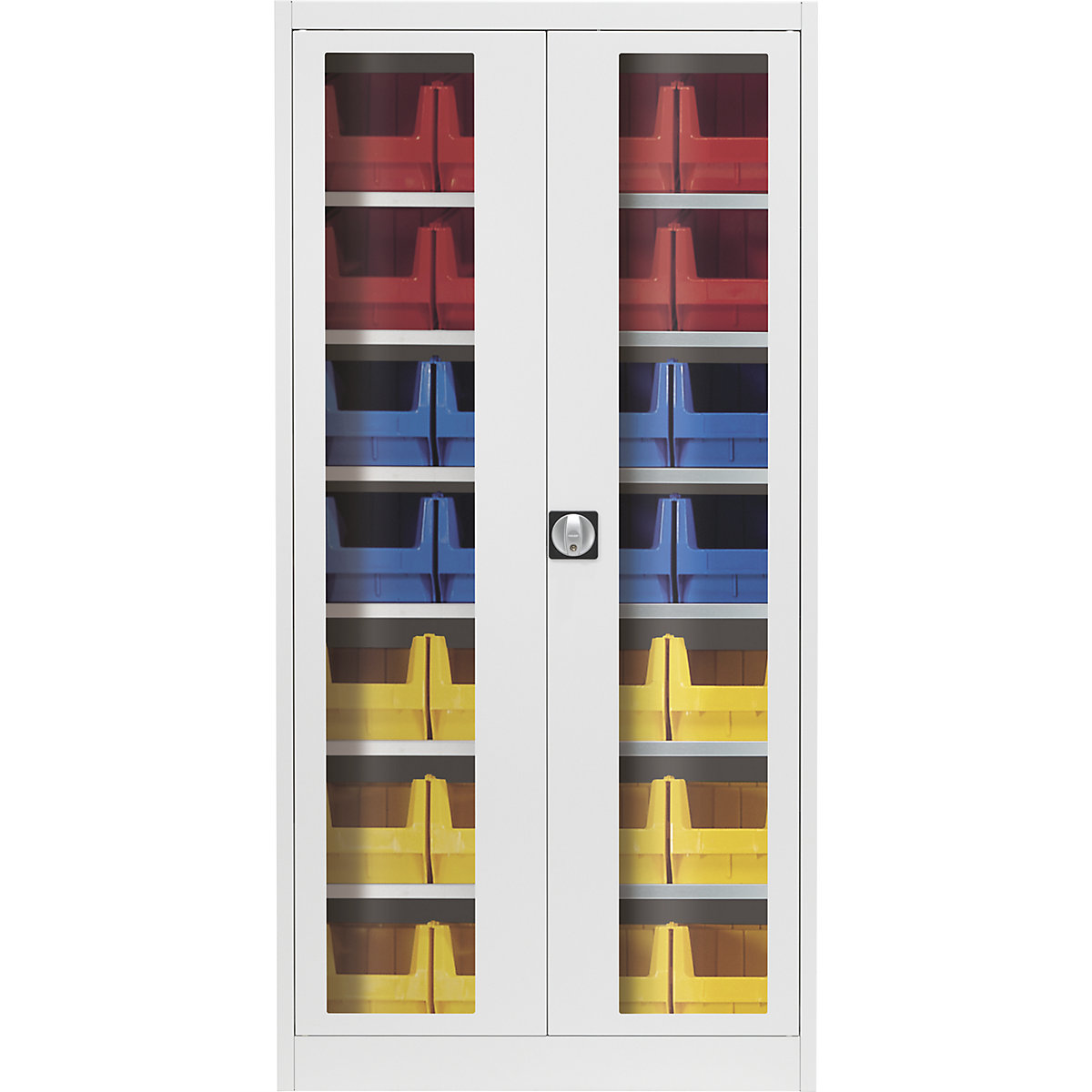 Omara s krilnimi vrati z akrilnim steklom – mauser, z 28 odprtimi skladiščnimi posodami, svetlo sive barve-8