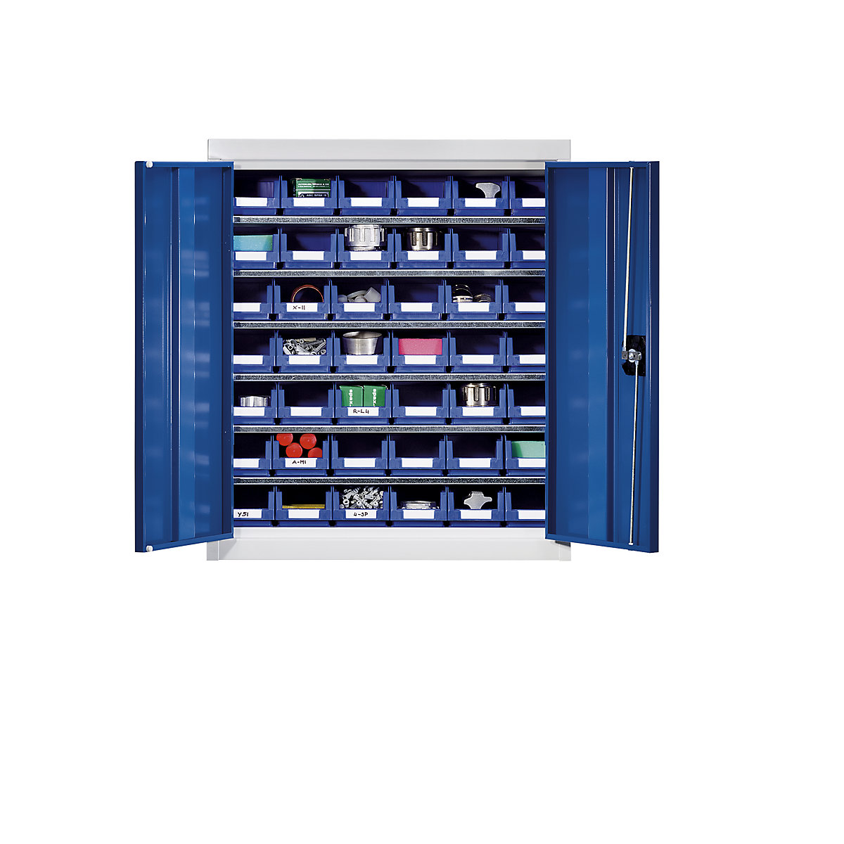 Omara za material s skladiščnimi posodami – eurokraft pro, višina 780 mm, 6 polic, svetlo siva / encijan modra-8