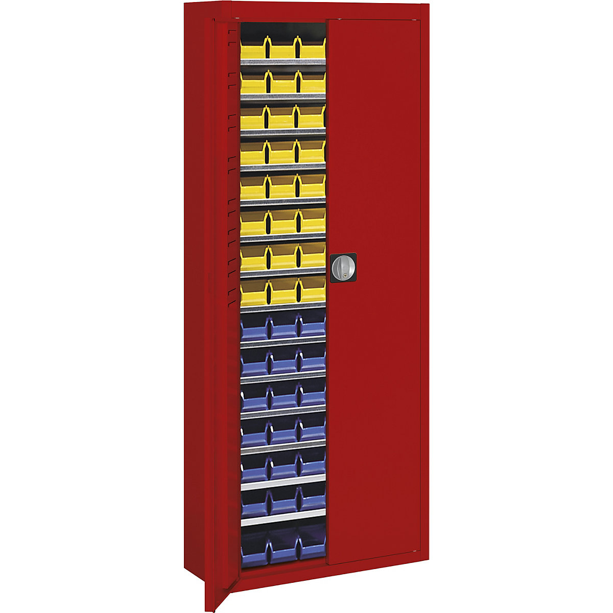 Skladiščna omara z odprtimi skladiščnimi posodami – mauser, VxŠxG 1740 x 680 x 280 mm, ena barva, rdeča, 90 posod-3