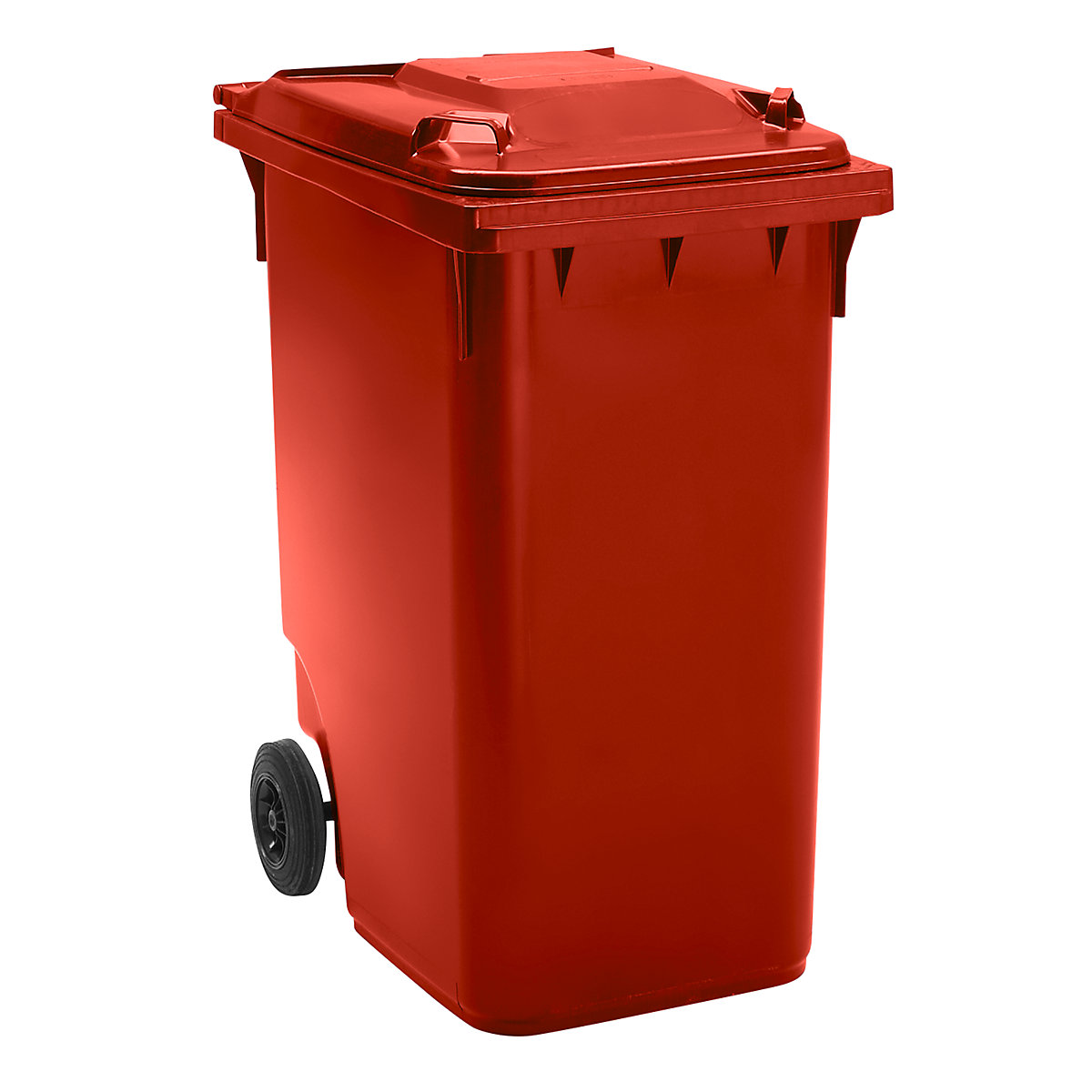 DIN EN 840 szabvány szerinti hulladékgyűjtő, űrtartalom 360 l, szé x ma x mé 665 x 1115 x 880 mm, kerék-Ø 200 mm, piros