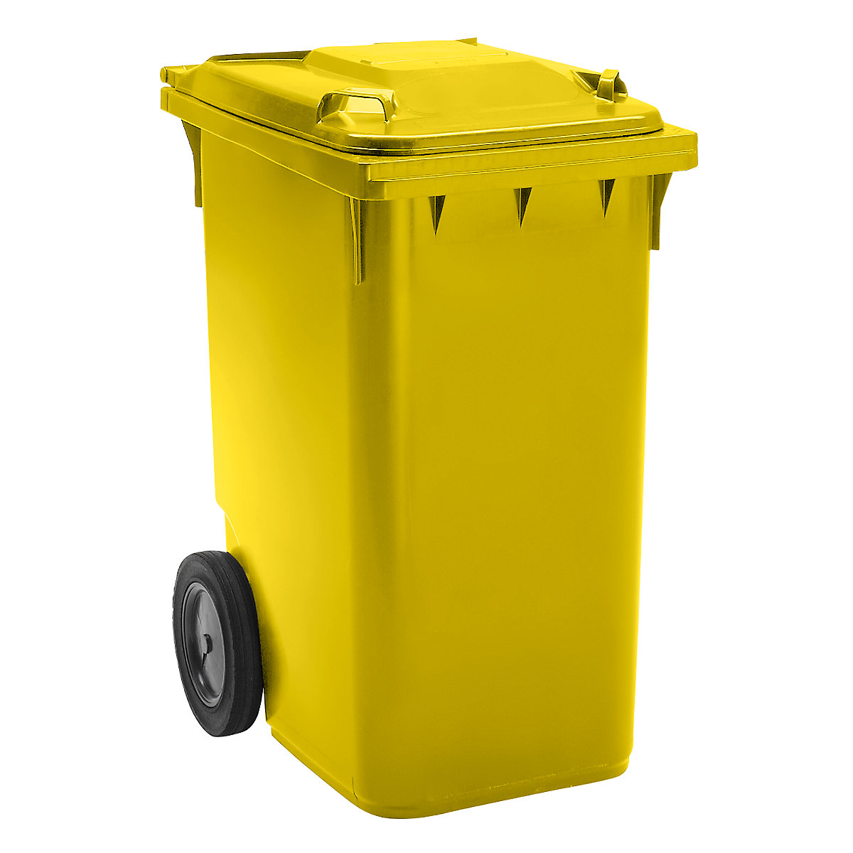 DIN EN 840 szabvány szerinti hulladékgyűjtő, űrtartalom 360 l, szé x ma x mé 665 x 1115 x 880 mm, kerék-Ø 300 mm, sárga, 5 db-tól