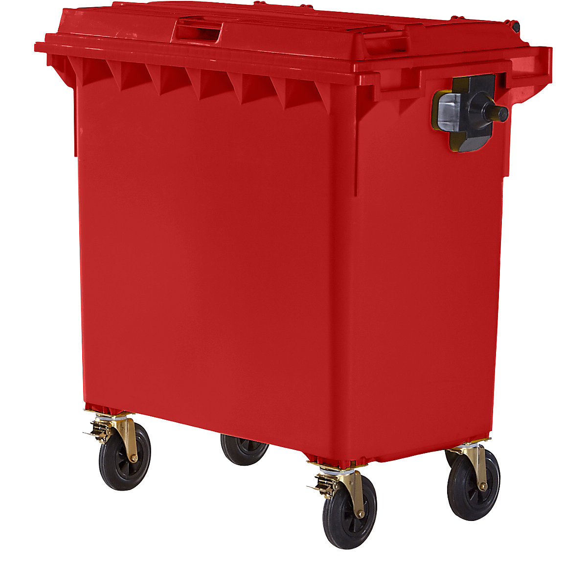 Műanyag hulladéktároló, DIN EN 840, űrtartalom 770 l, szé x ma x mé 1360 x 1330 x 770 mm, piros