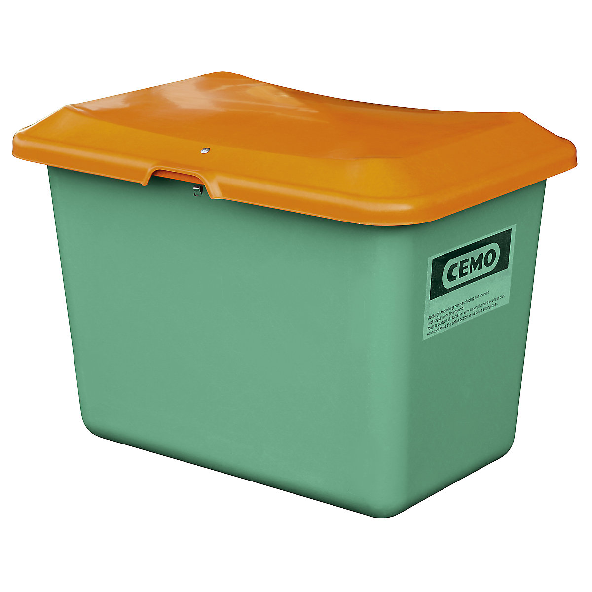 Szóróanyag-tároló üvegszálas műanyagból – CEMO, térfogat 100 l, kivételi nyílás nélkül, zöld tároló-4