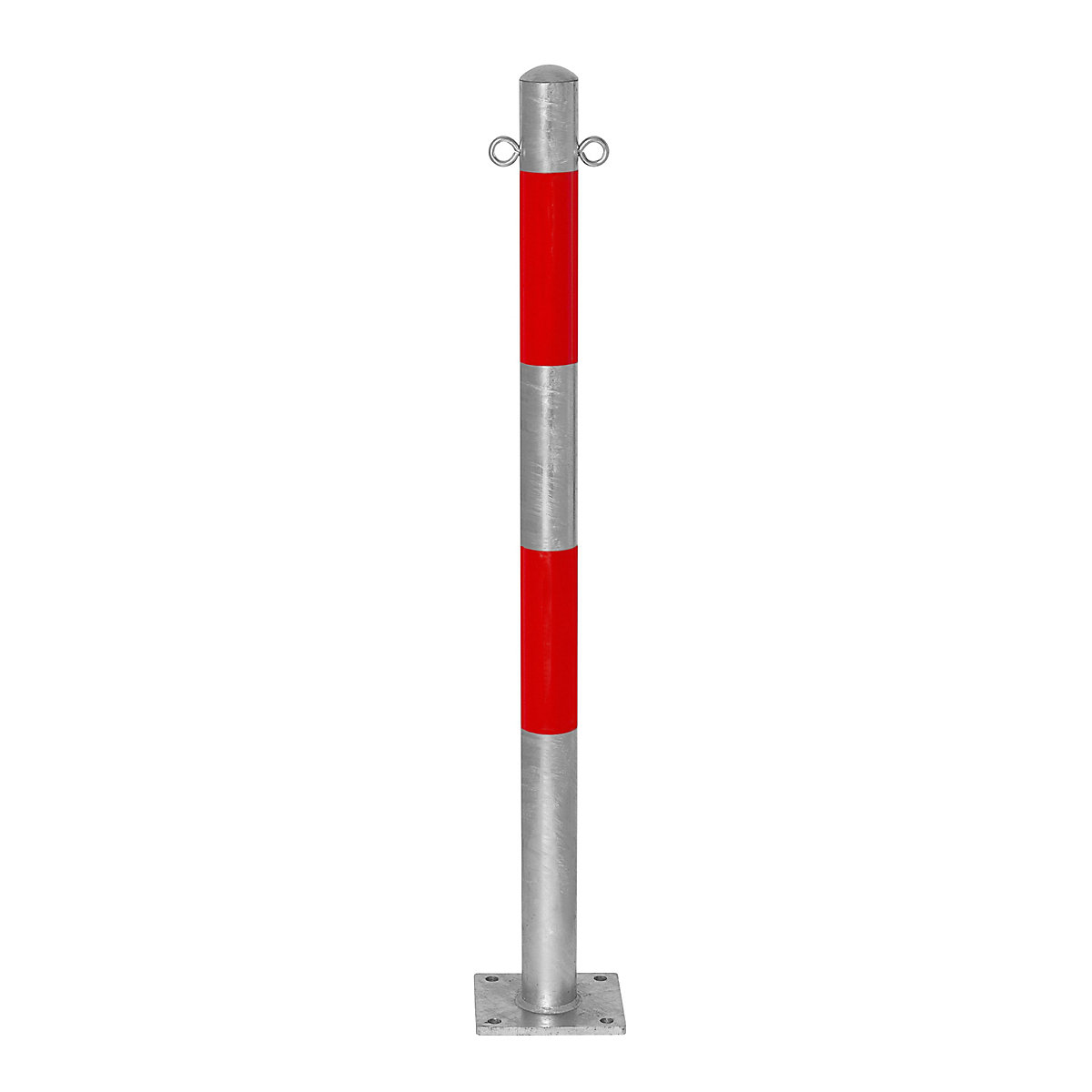 Lezáróoszlop, lecsavarozáshoz, Ø 76 mm, tűzihorganyzott / piros fényvisszaverő, 2 függesztőszem-4