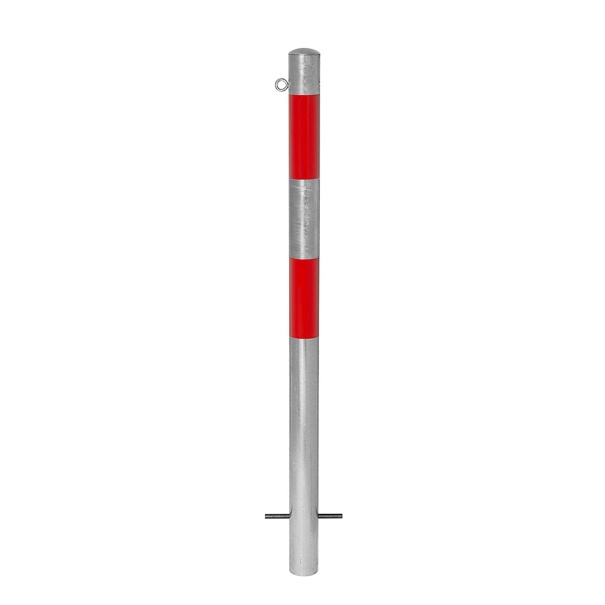 Lezáróoszlop, lebetonozáshoz, Ø 90 mm, tűzihorganyzott / piros fényvisszaverő, 1 függesztőszem-4