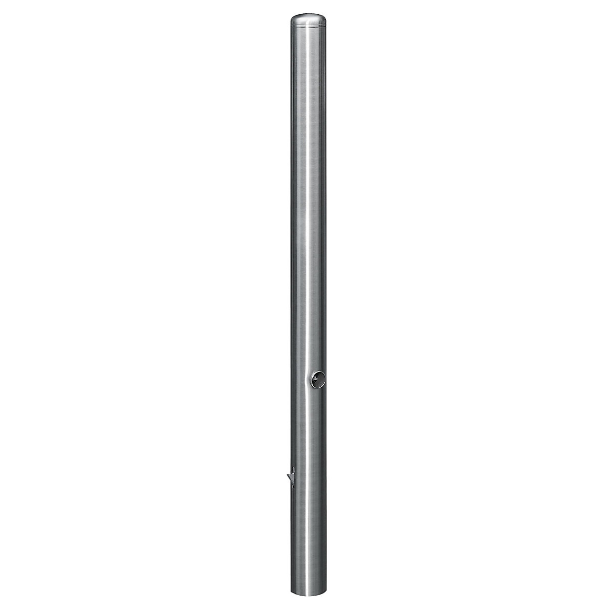 Nemesacél lezáróoszlop, zárósapkával, lebetonozható talphüvellyel, Ø 102 mm, háromlapú