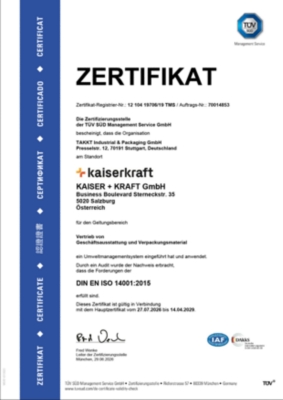 ISO 14001 Zertifikat für das Umweltmanagement