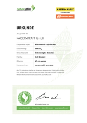 Zertifikat für {cms.var.company_name} als Klimapartner der Gebrüder Weiss