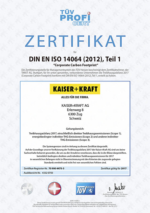 ISO 14064 Zertifikat für Klimabilanz