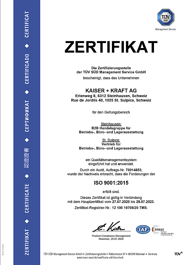 ISO 9001 Zertifikat für Qualität