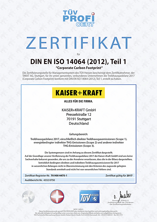 ISO 14064 Zertifikat für Klimabilanz