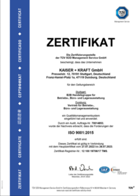 ISO 9001 Zertifikat für Qualität