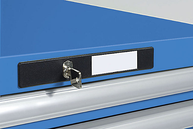 Blauer LISTA Schubladenschrank mit Zylinderschloss und Schlüssel
