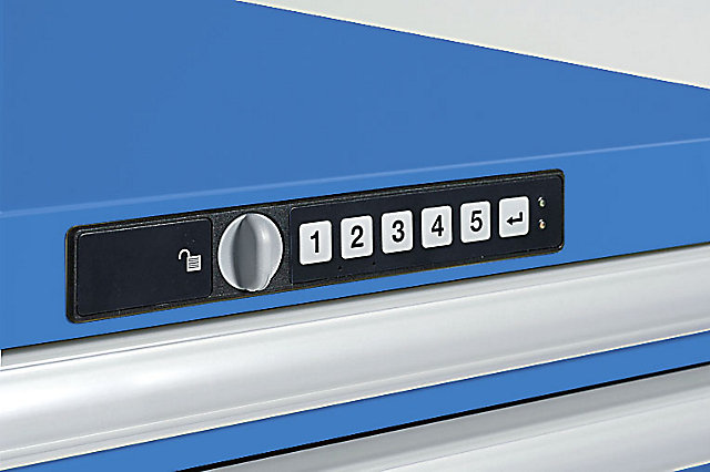 Blauer LISTA Schubladenschrank mit Zahlenkombinationsschloss