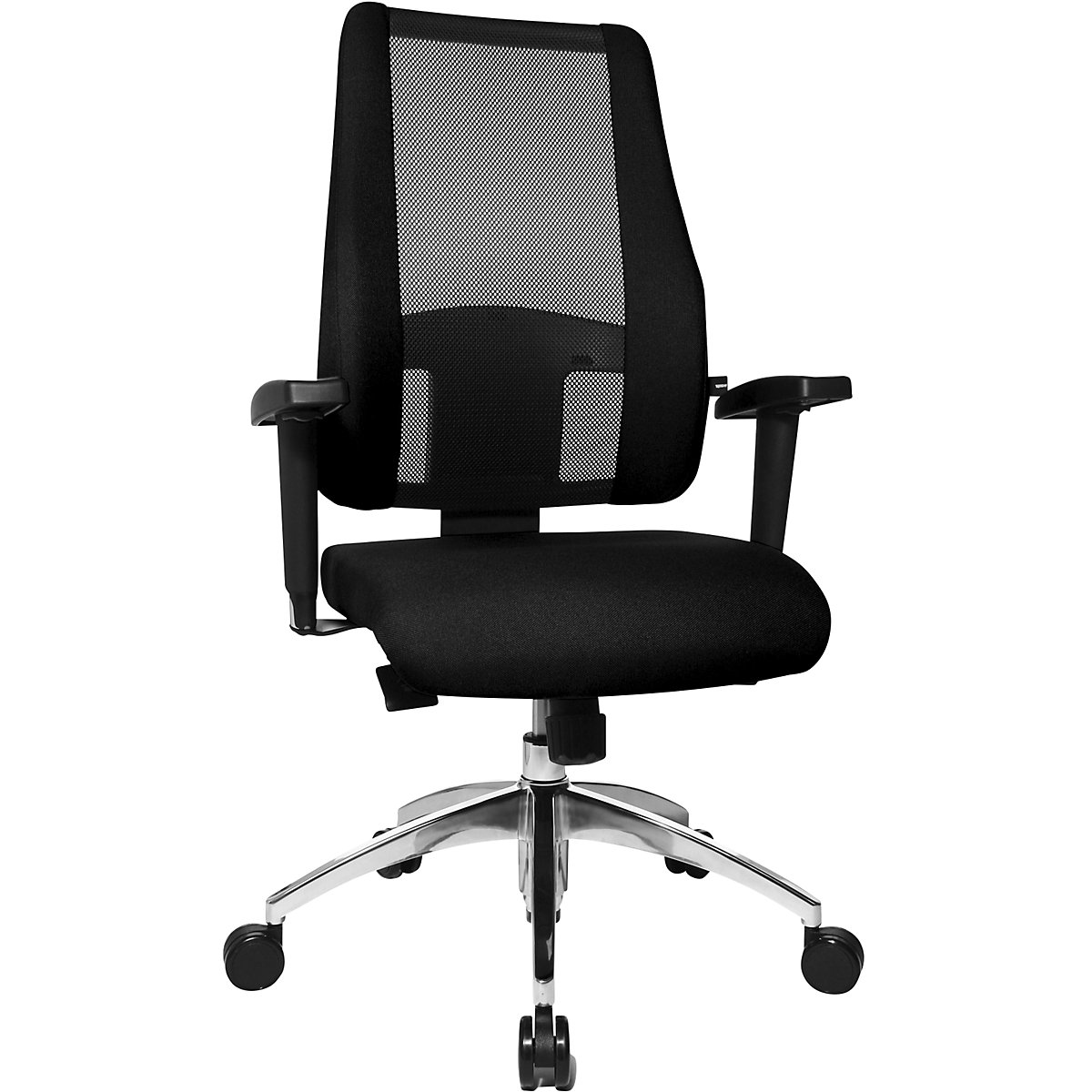 Kancelářská otočná židle AIR SYNCRO – Topstar, síťované opěradlo s čalouněnými bočními částmi, černá / černá-2