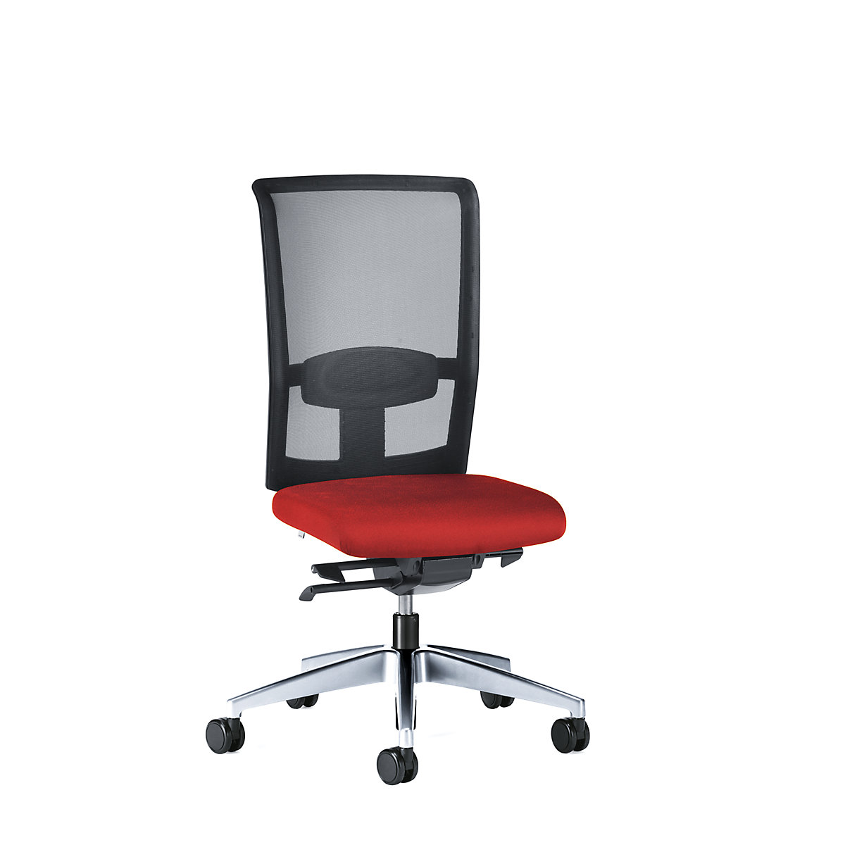 Kancelářská otočná židle GOAL AIR, výška opěradla 545 mm – interstuhl, leštěný podstavec, s tvrdými kolečky, ohnivě červená, hloubka sedáku 410 mm-4
