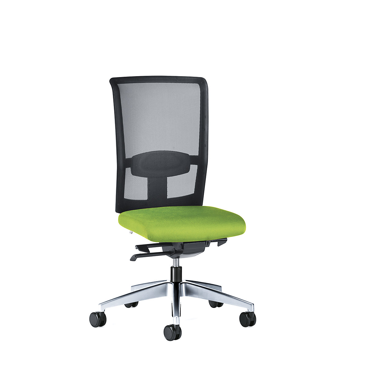 Kancelářská otočná židle GOAL AIR, výška opěradla 545 mm – interstuhl, leštěný podstavec, s tvrdými kolečky, žlutozelená, hloubka sedáku 410 mm-5