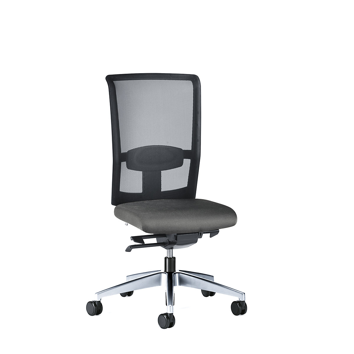 Kancelářská otočná židle GOAL AIR, výška opěradla 545 mm – interstuhl, leštěný podstavec, s tvrdými kolečky, ocelová šedá, hloubka sedáku 410 mm-1