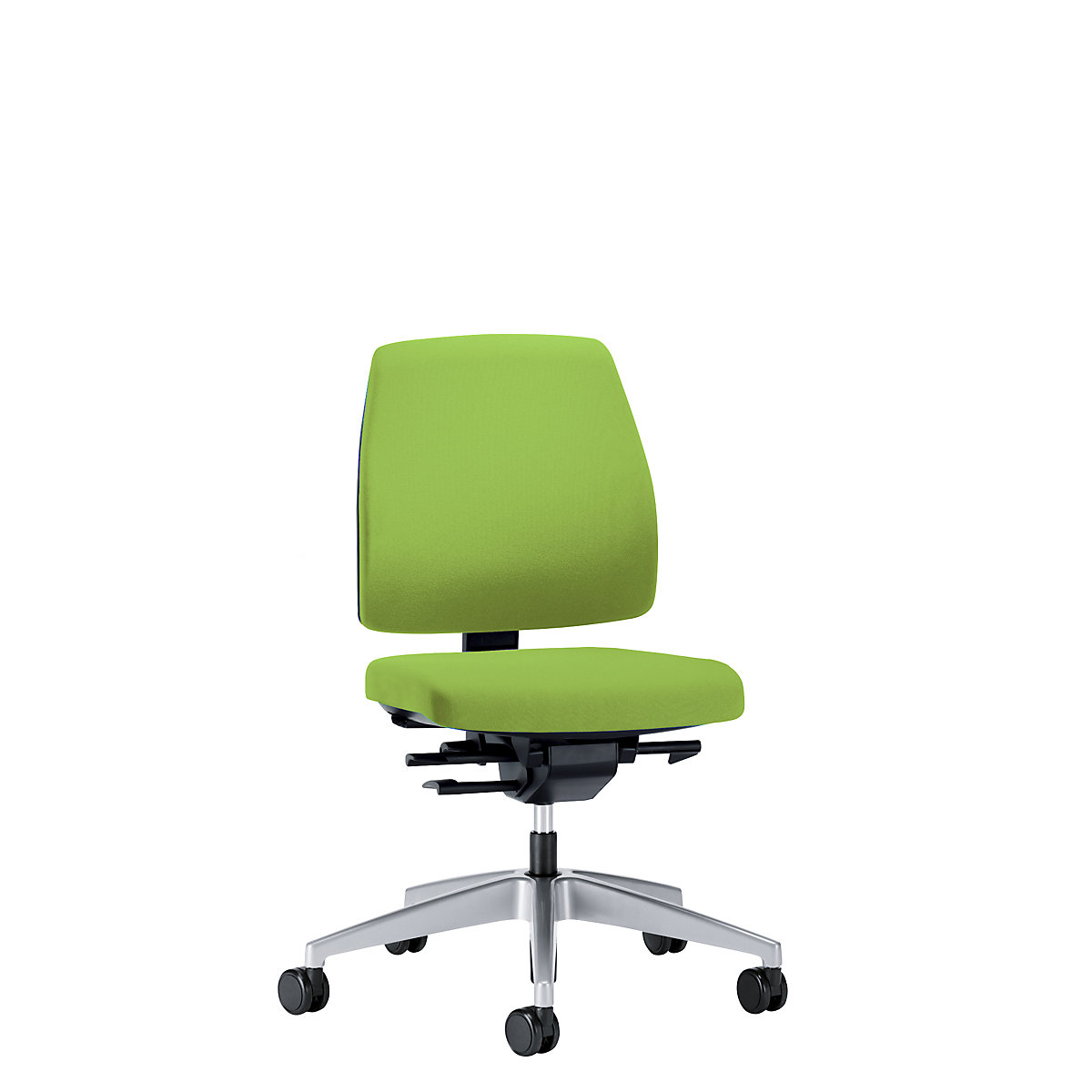 Kancelářská otočná židle GOAL, výška opěradla 430 mm – interstuhl, jasně stříbrný podstavec, s tvrdými kolečky, žlutozelená, hloubka sedáku 410 mm-5