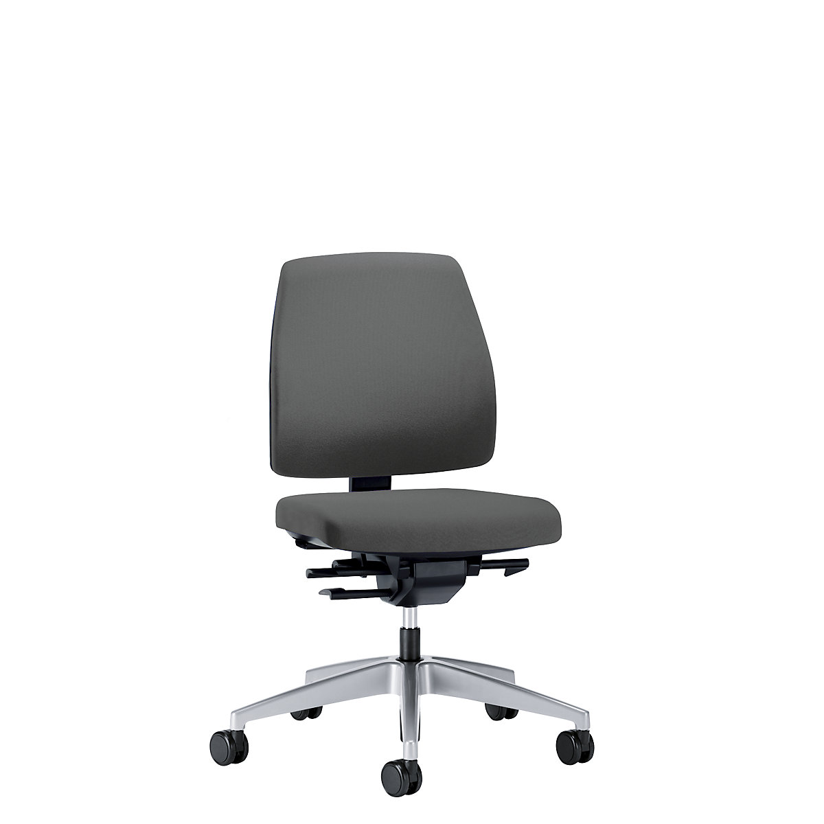 Kancelářská otočná židle GOAL, výška opěradla 430 mm – interstuhl, jasně stříbrný podstavec, s tvrdými kolečky, ocelová šedá, hloubka sedáku 410 mm-1