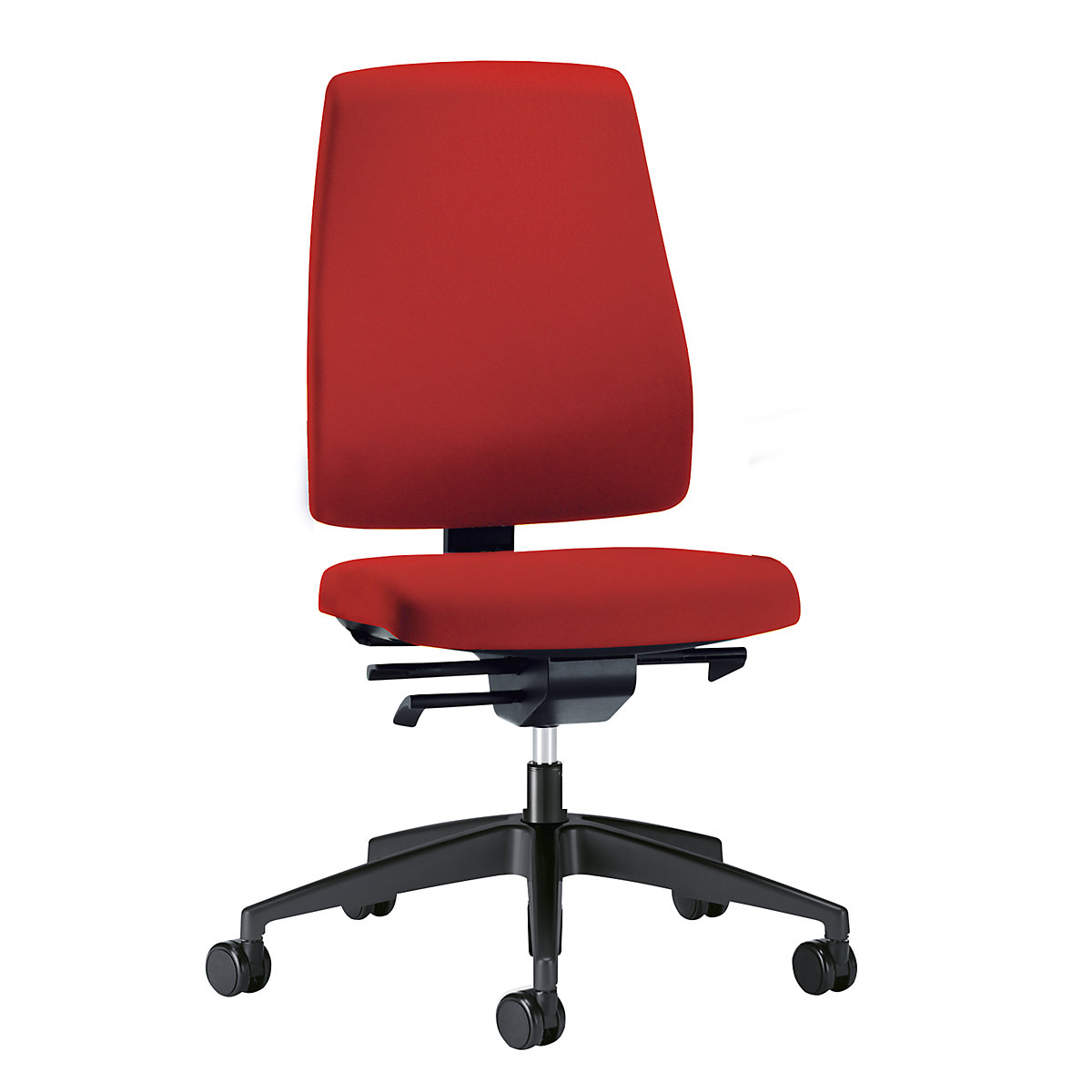 Kancelářská otočná židle GOAL, výška opěradla 530 mm – interstuhl, černý podstavec, s měkkými kolečky, ohnivě červená, hloubka sedáku 410 mm-6