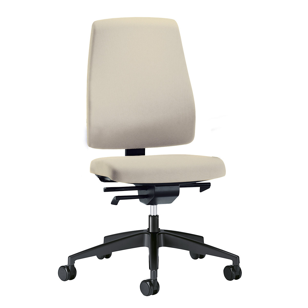 Kancelářská otočná židle GOAL, výška opěradla 530 mm – interstuhl, černý podstavec, s měkkými kolečky, béžová, hloubka sedáku 410 mm-3