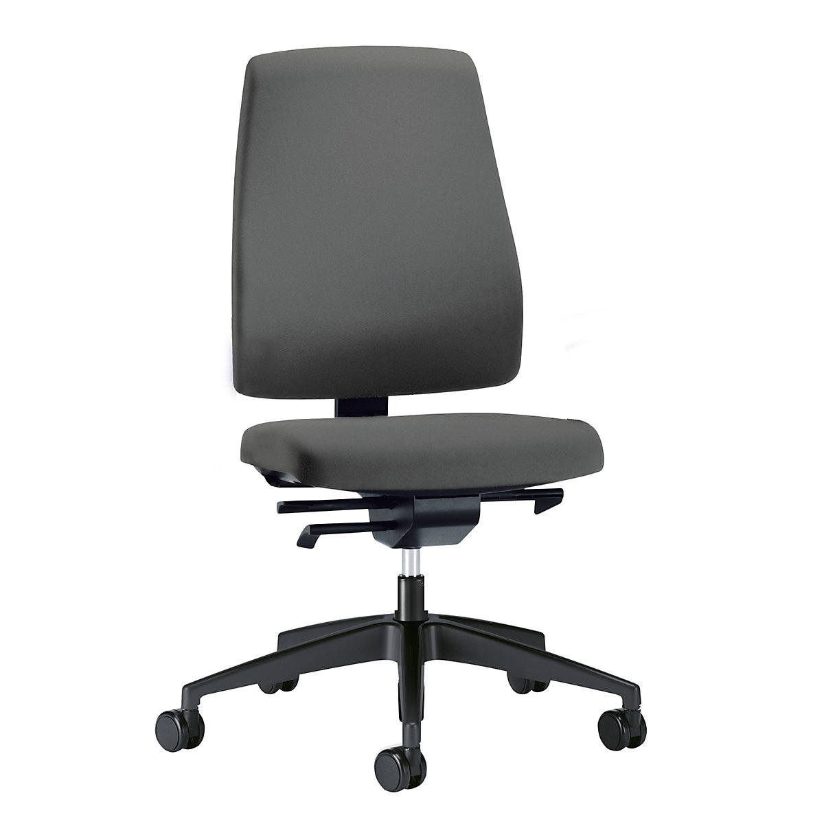 Kancelářská otočná židle GOAL, výška opěradla 530 mm – interstuhl, černý podstavec, s měkkými kolečky, ocelová šedá, hloubka sedáku 410 mm-5