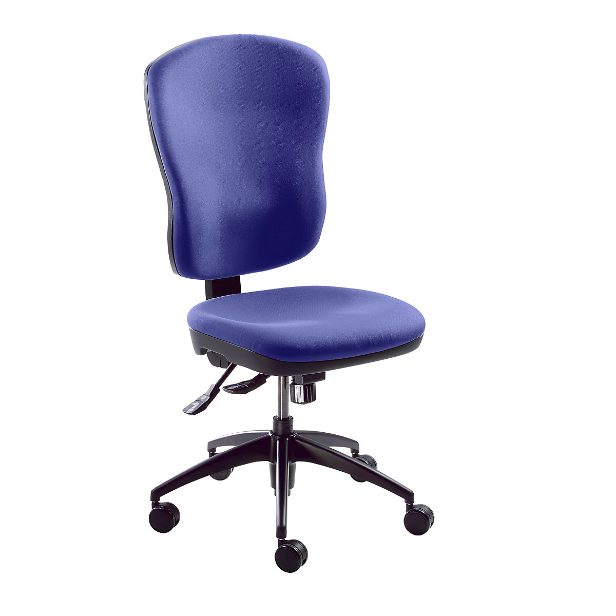 Otočná židle pro operátory, výška opěradla 600 mm – eurokraft pro, mechanika s bodovou synchronizací, žlabový sedák, bez područek, potah modrý-3