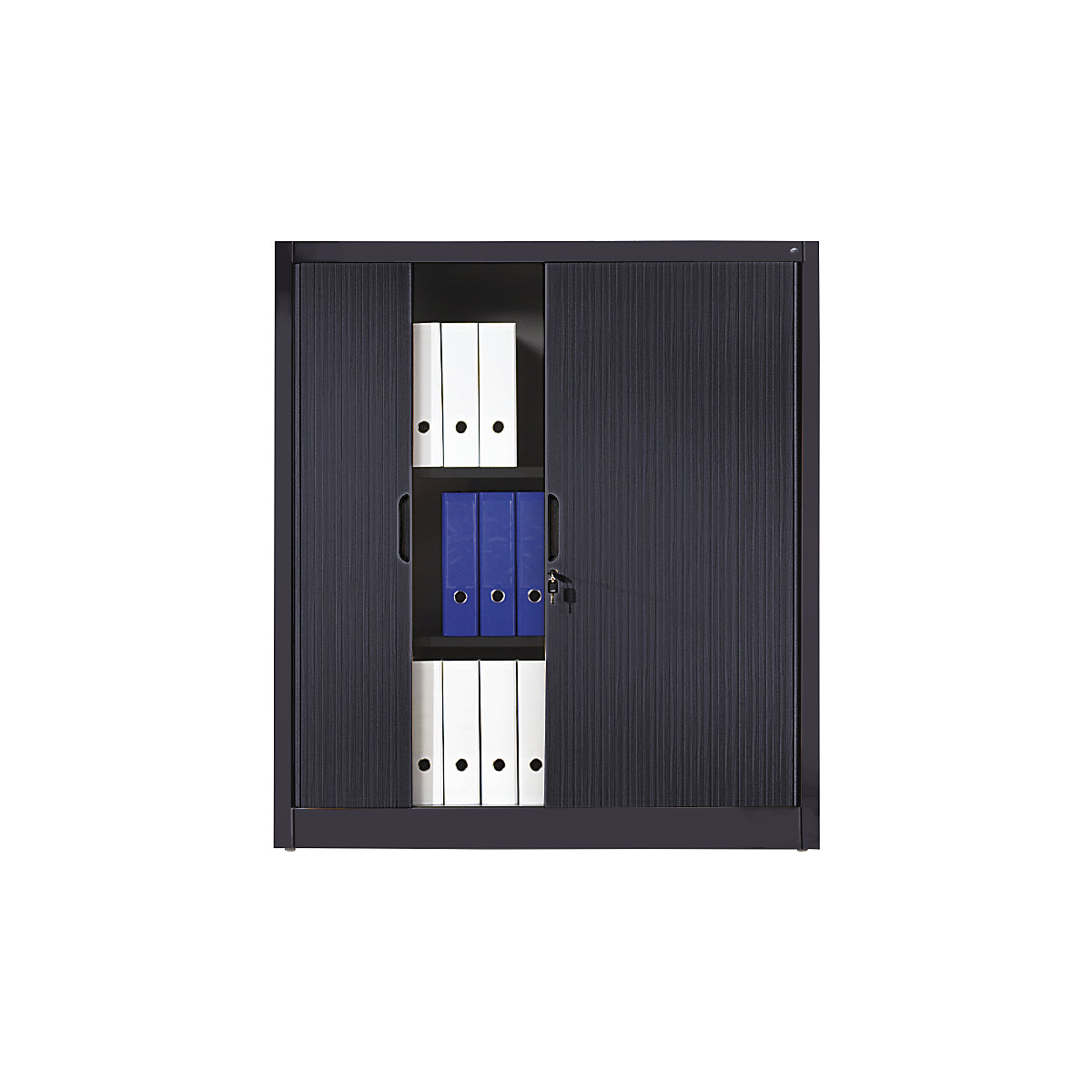 Žaluziová skříň s horizontální žaluzií – C+P, v x š x h 1345 x 1200 x 420 mm, 3 police, 3,5 výšky pořadačů, černošedá-4