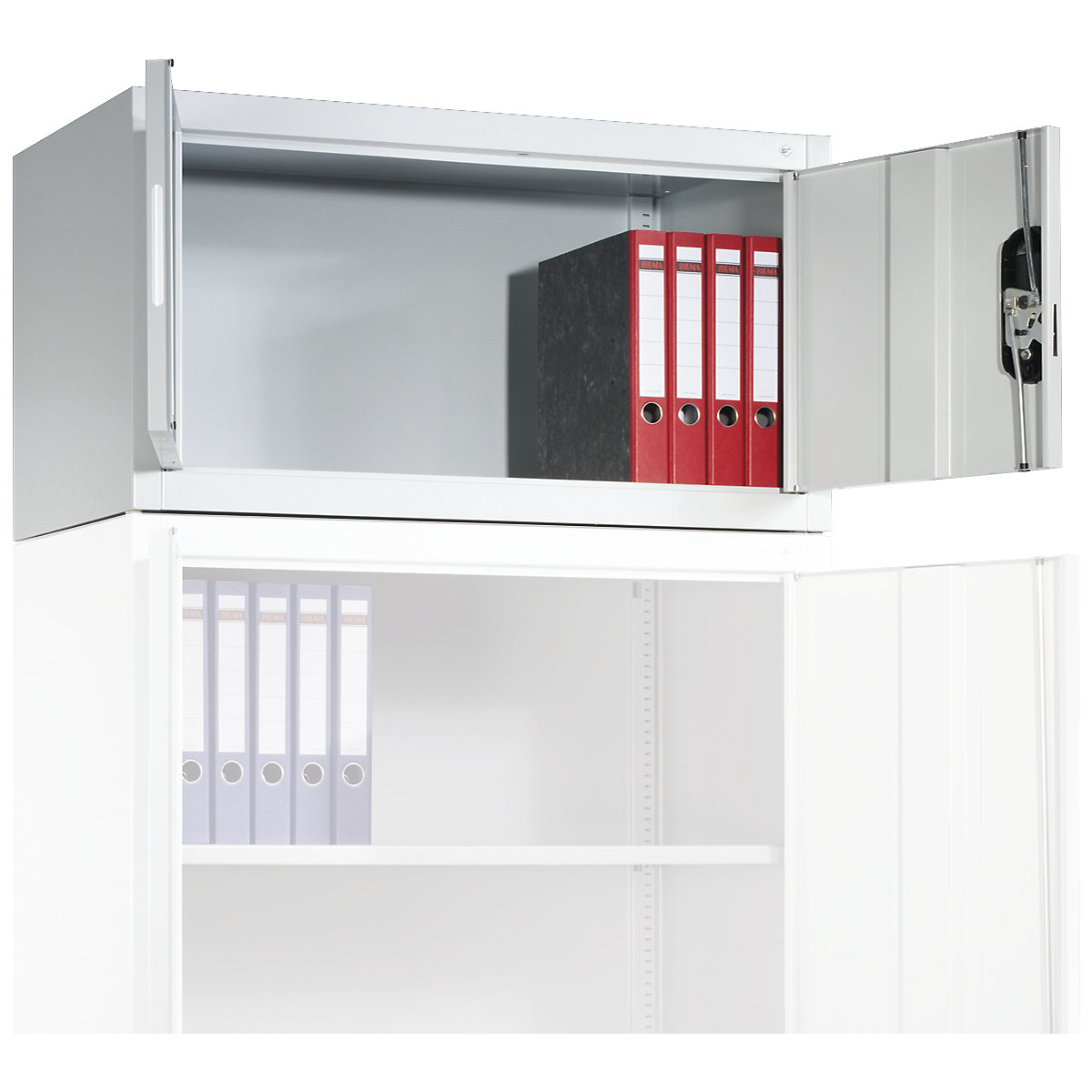 Ocelová skříň s otočnými dveřmi – C+P, nástavná skříň v x š x h 500 x 1000 x 420 mm, světle šedá-8