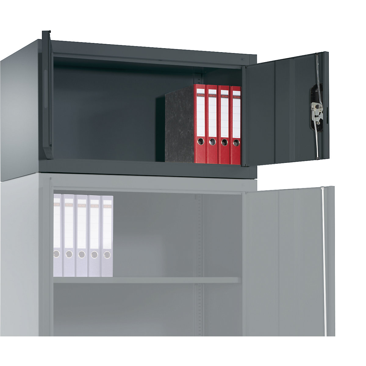 Ocelová skříň s otočnými dveřmi – C+P, nástavná skříň v x š x h 500 x 1000 x 420 mm, černošedá-1