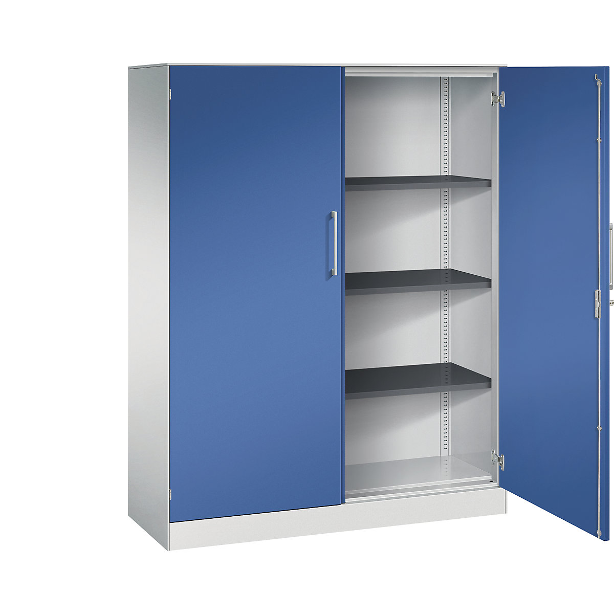 C+P – Skříň s otočnými dveřmi ASISTO, výška 1617 mm, šířka 1200 mm, 3 police, světlá šedá/enciánová modrá