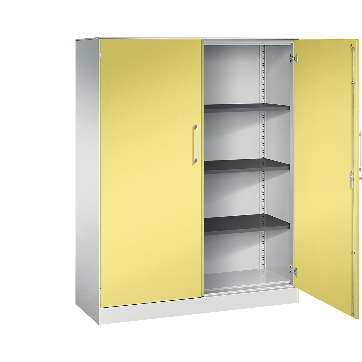 C+P – Skříň s otočnými dveřmi ASISTO, výška 1617 mm, šířka 1200 mm, 3 police, světlá šedá/sírová žlutá