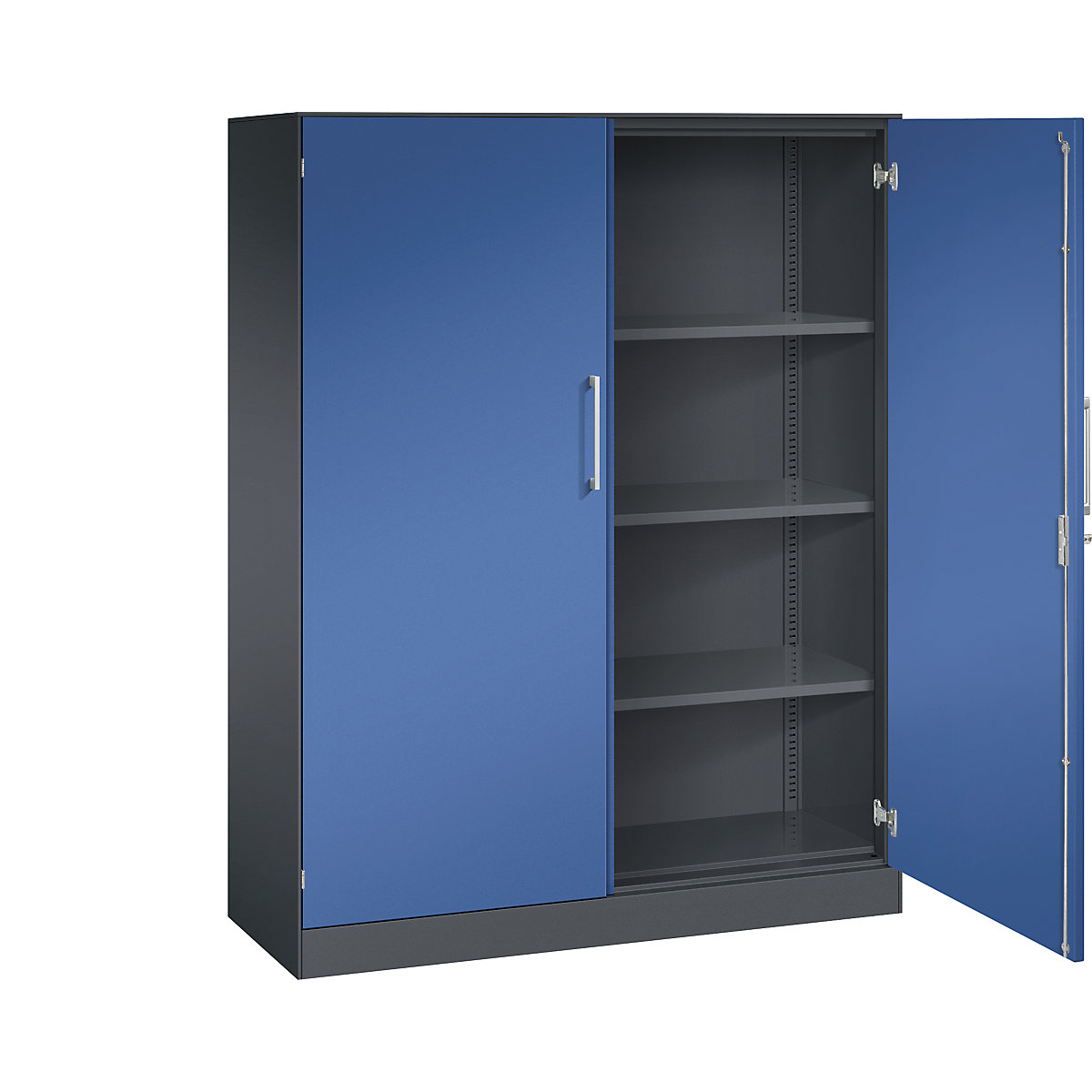 C+P – Skříň s otočnými dveřmi ASISTO, výška 1617 mm, šířka 1200 mm, 3 police, černošedá/enciánová modrá