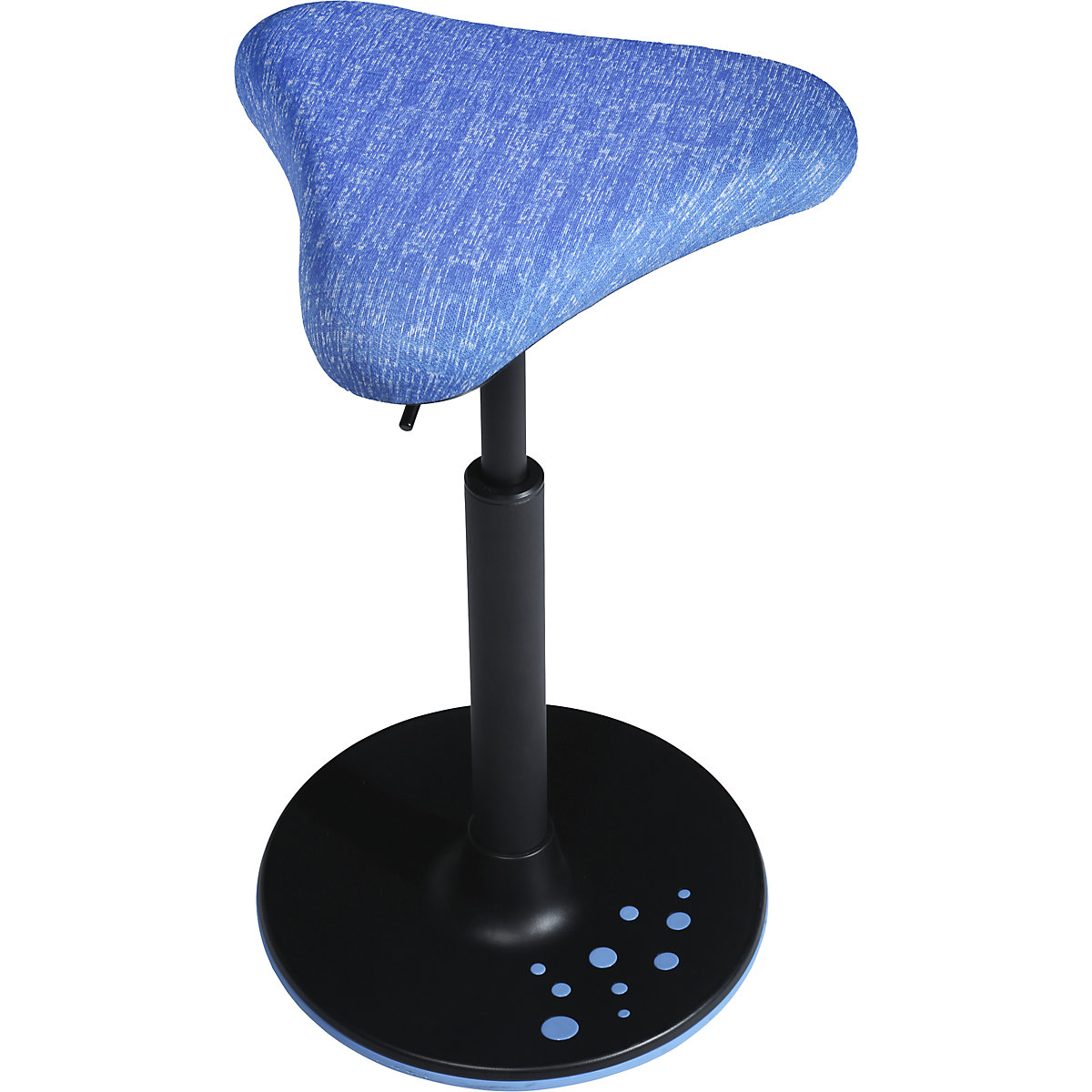 Balanční stolička SITNESS H – Topstar, model H1, s trojúhelníkovým sedákem, modrý potah se vzorem, patka modrá-5