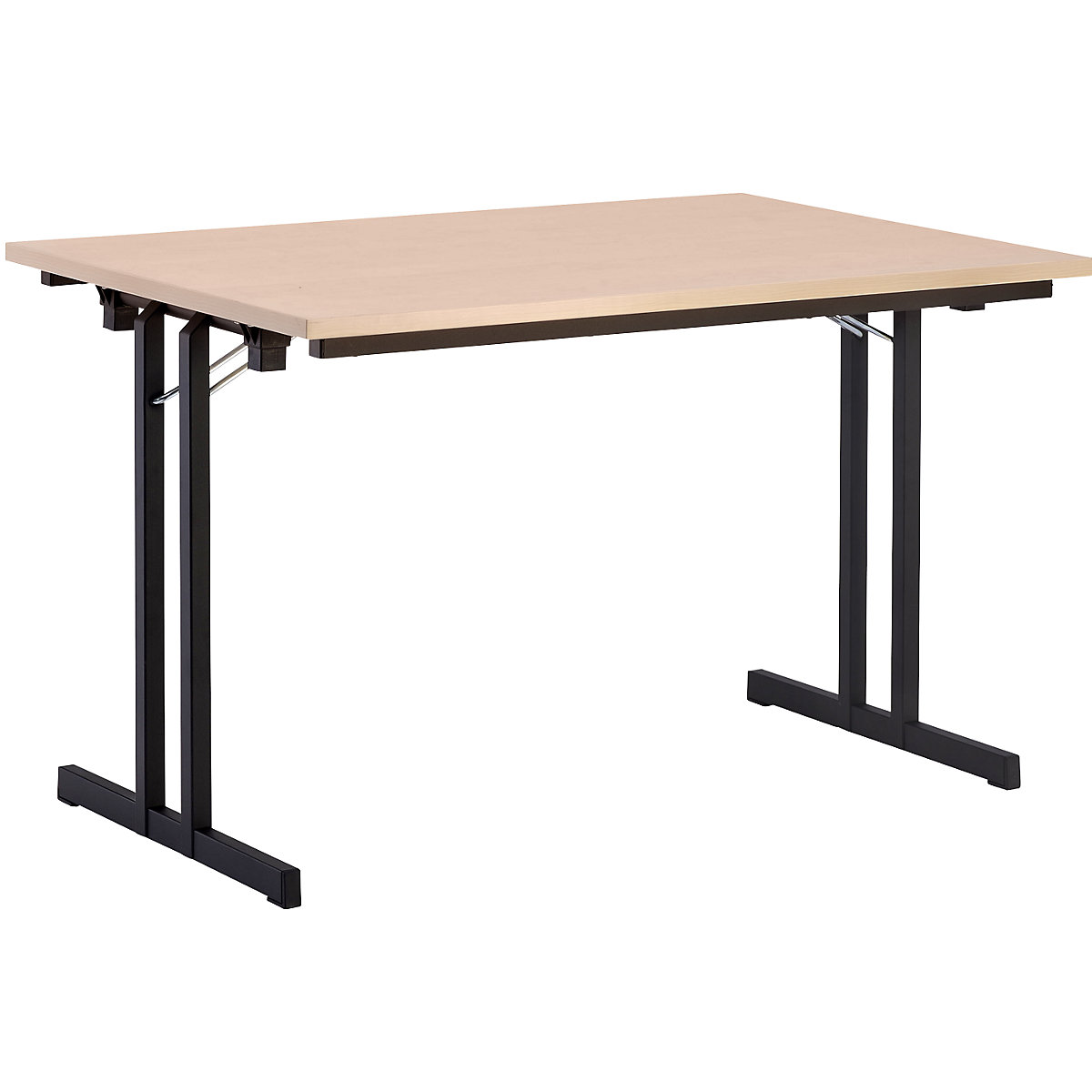 Sklopný stůl, s mimořádně silnou deskou, výška 720 mm, 1200 x 800 mm, podstavec černý, deska javorový dekor