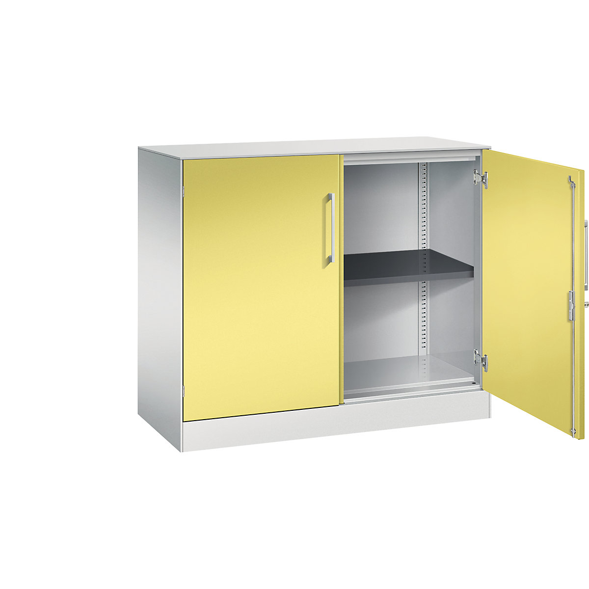 C+P – Skříň s otočnými dveřmi ASISTO, výška 897 mm, šířka 1000 mm, 1 police, světlá šedá/sírová žlutá