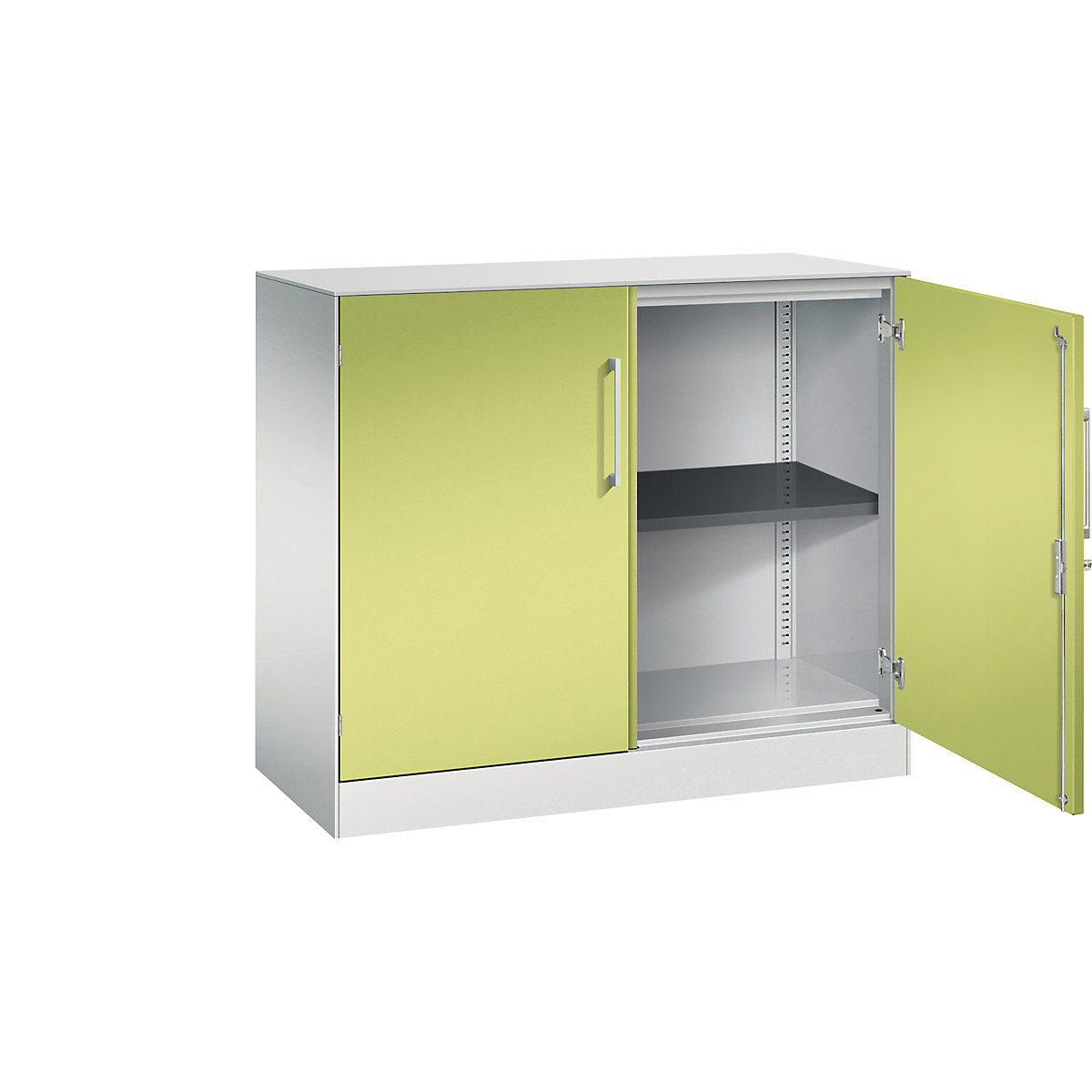C+P – Skříň s otočnými dveřmi ASISTO, výška 897 mm, šířka 1000 mm, 1 police, světlá šedá/viridianová zelená