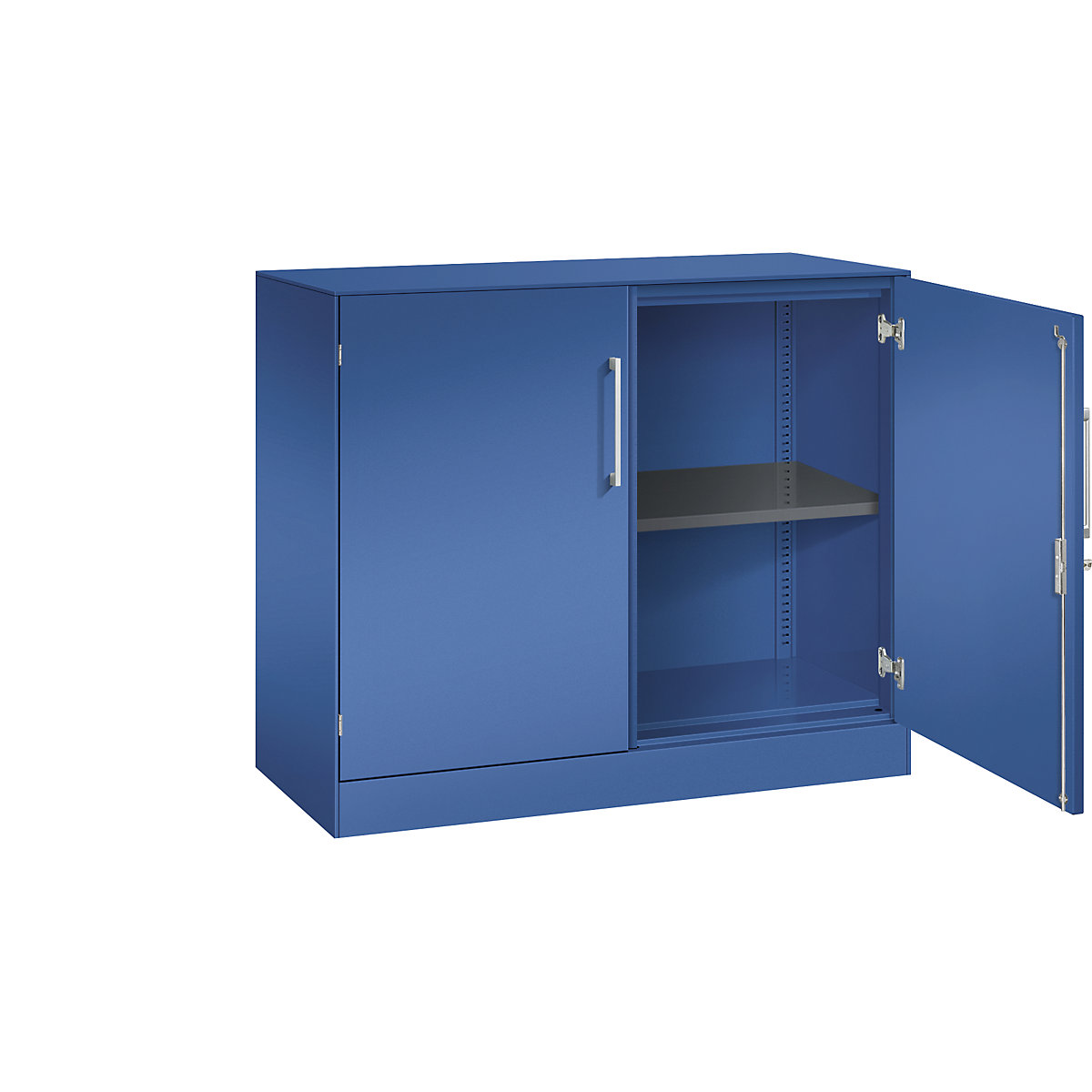 C+P – Skříň s otočnými dveřmi ASISTO, výška 897 mm, šířka 1000 mm, 1 police, enciánová modrá/enciánová modrá