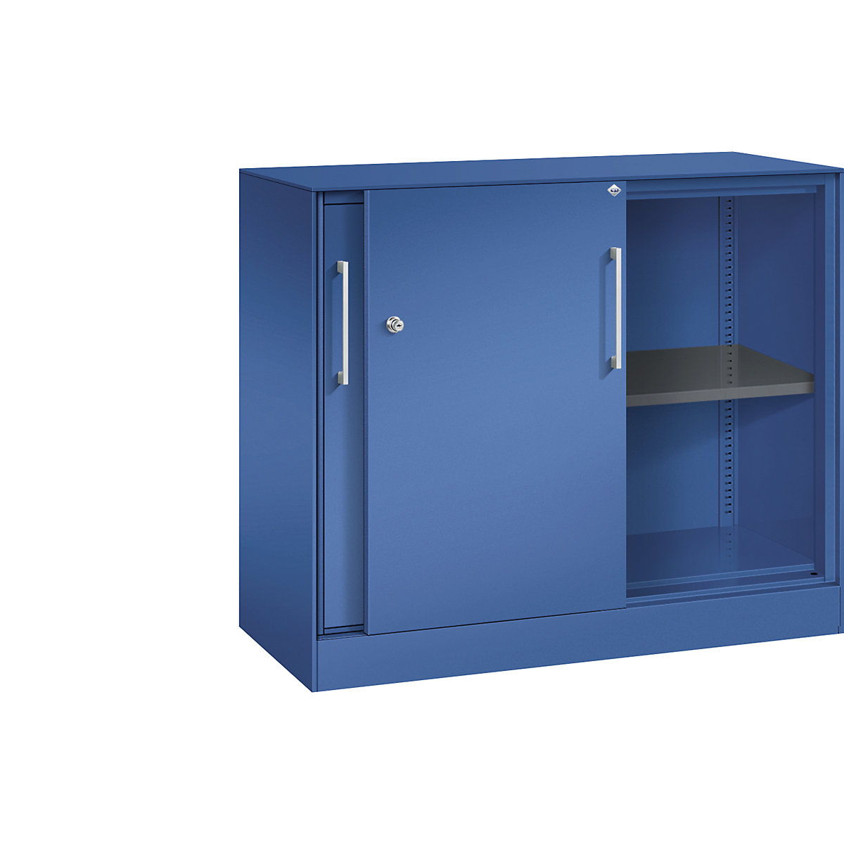 C+P – Skříň s posuvnými dveřmi ASISTO, výška 897 mm, šířka 1000 mm, enciánová modrá/enciánová modrá
