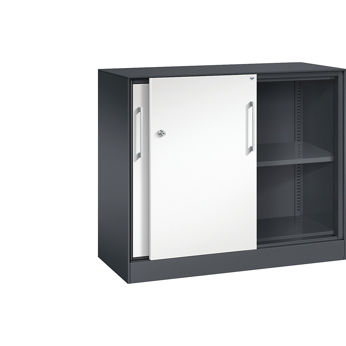 C+P – Skříň s posuvnými dveřmi ASISTO, výška 897 mm, šířka 1000 mm, černošedá/dopravní bílá