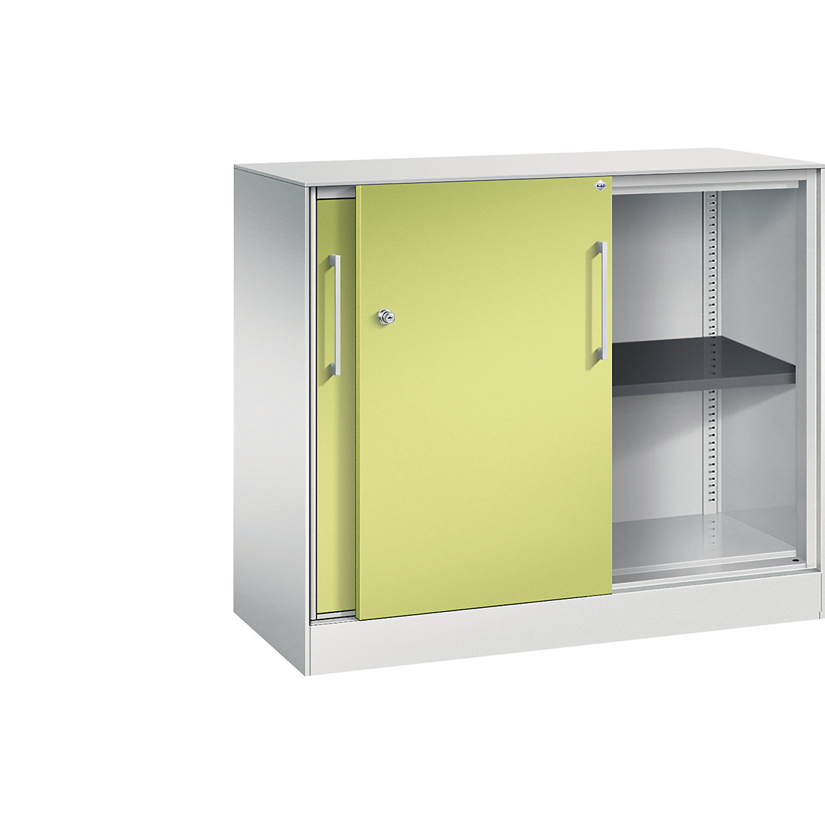 C+P – Skříň s posuvnými dveřmi ASISTO, výška 897 mm, šířka 1000 mm, světlá šedá/viridianová zelená