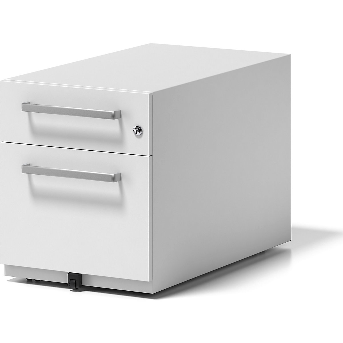 BISLEY – Pojízdný kontejner Note™, s 1 kartotékou pro závěsné složky a 1 univerzální zásuvkou, v x š x h 495 x 420 x 775 mm, s rukojetí, bez horní krycí desky, dopravní bílá