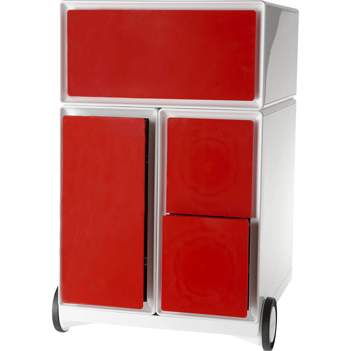 Pojízdný kontejner easyBox® – Paperflow, 1 zásuvka, 1 výsuv pro závěsné složky, 2 výsuvy pro CD, červená / bílá-10