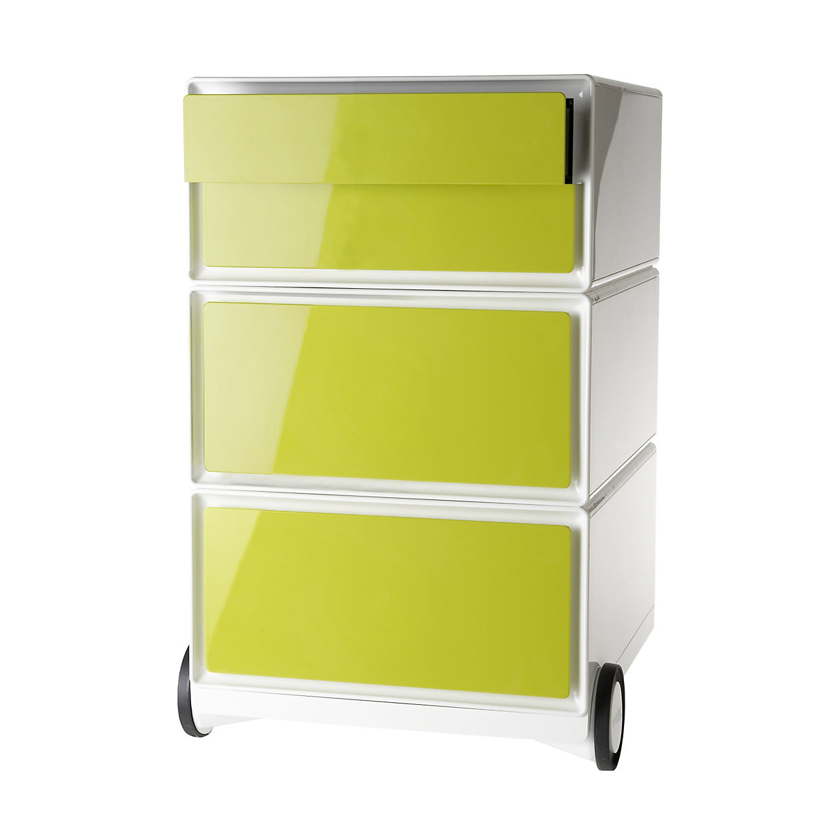 Pojízdný kontejner easyBox® – Paperflow, 2 zásuvky, 2 ploché výsuvy, bílá / zelená-10