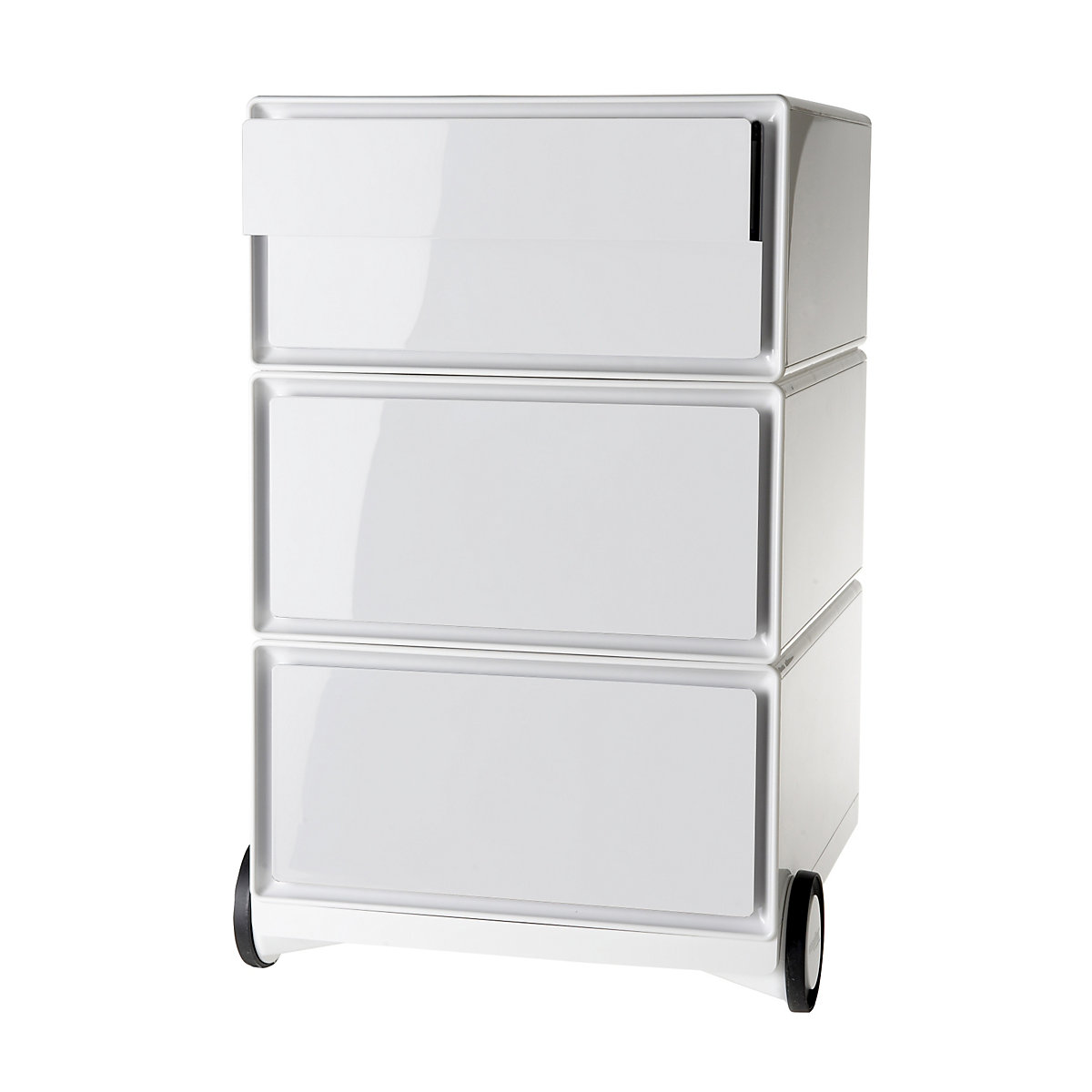 Pojízdný kontejner easyBox® – Paperflow, 2 zásuvky, 2 ploché výsuvy, bílá / bílá-15